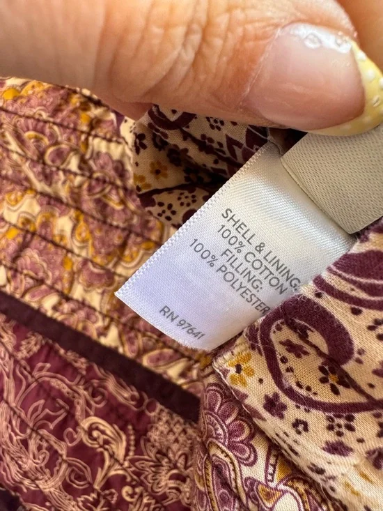 Quilted Reversible Jacket Purple Tan Gold Floral Paisley Quilt J Jill XL - Picture 9 of 12